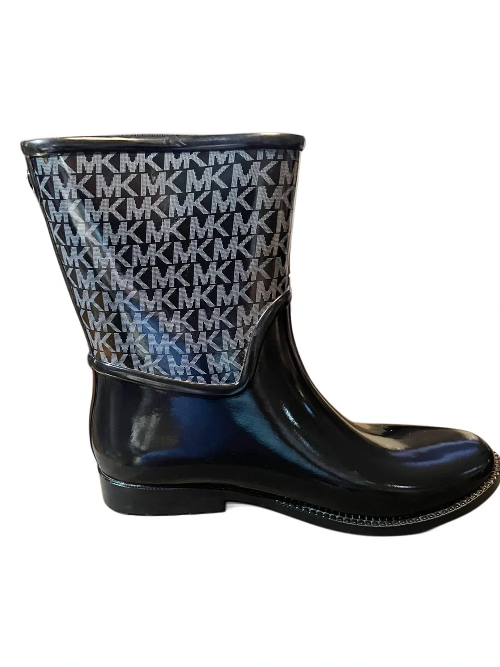 Michael Kors Black Gloss Logo Mid-Calf Rain Boot Sz 10